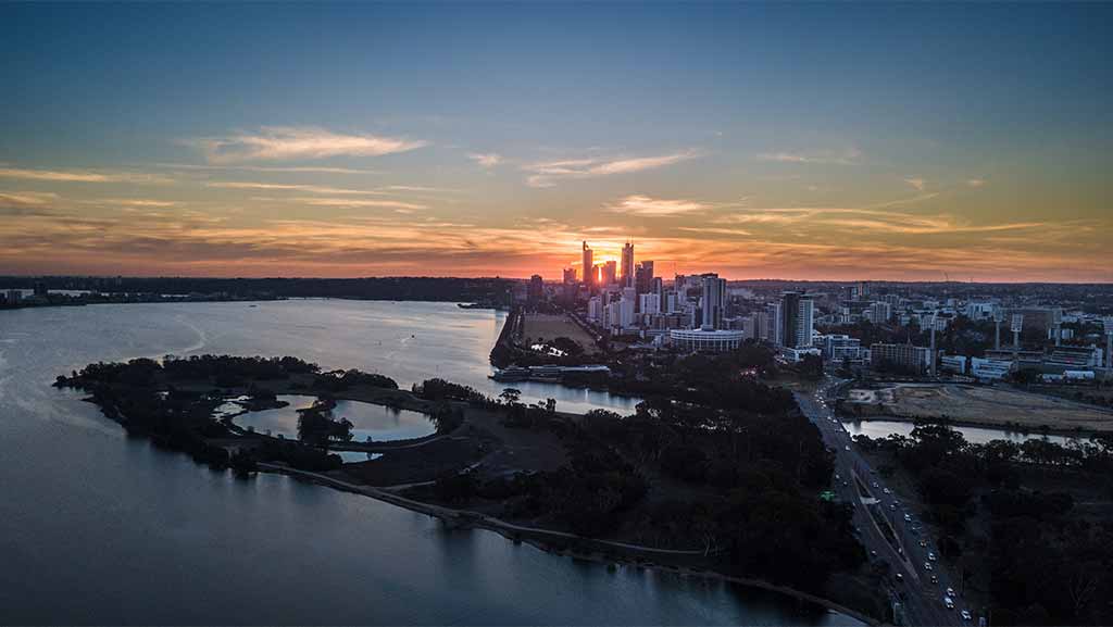 aerial view of the swan river in perth