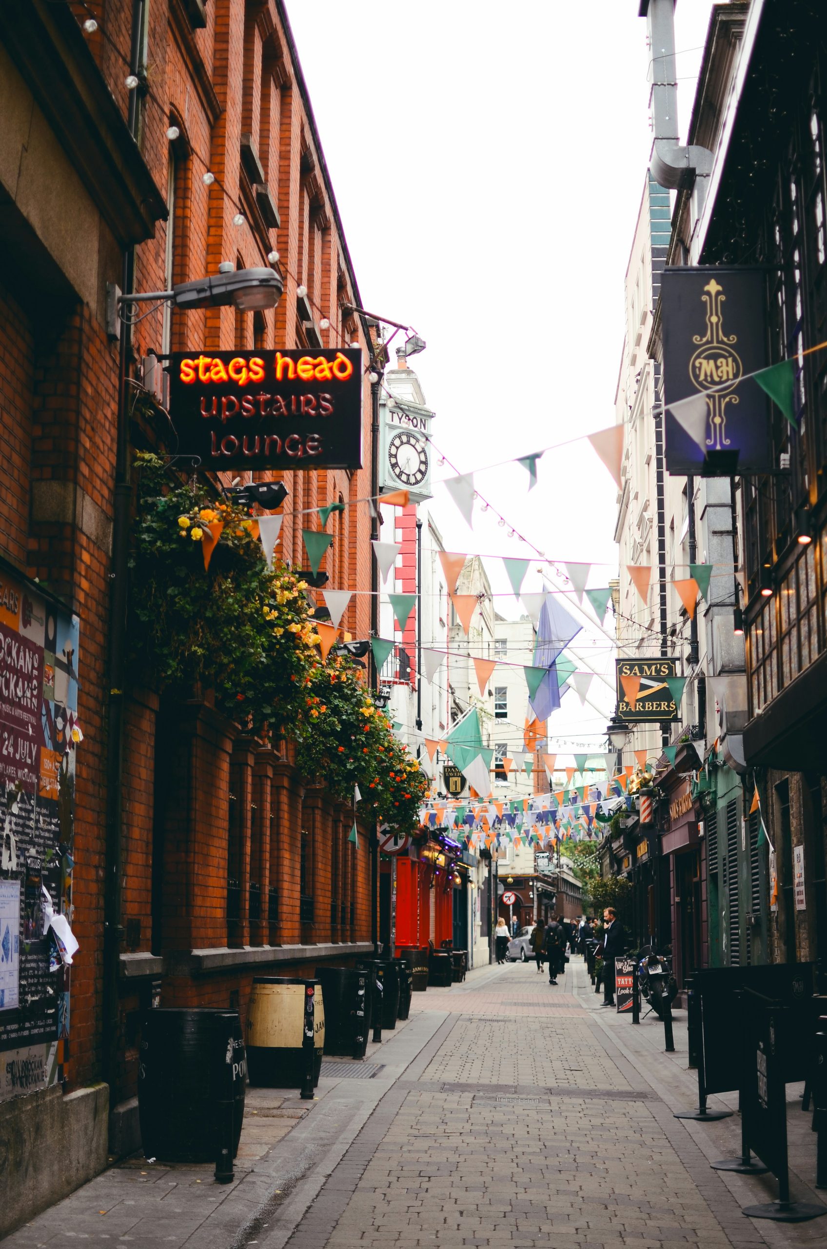 Street with shops in Dublin Ireland